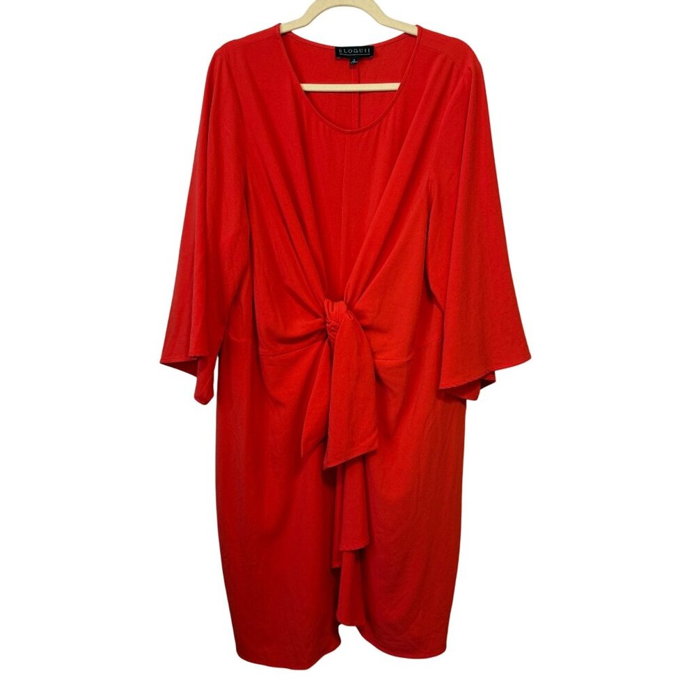 Eloquii Red Deep Coral Tie-Front Dress With Sleeves Size 18
